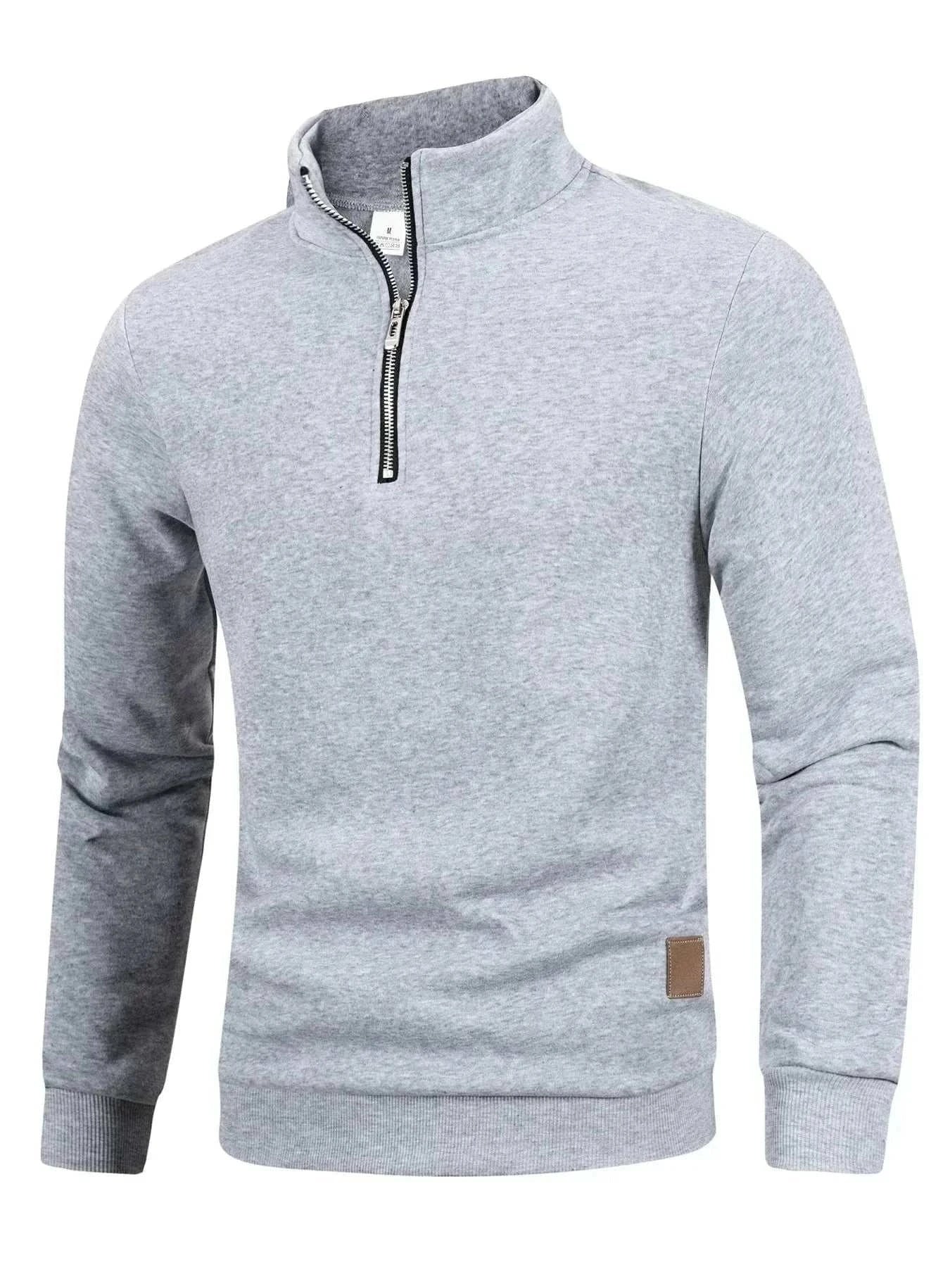 Autumn Men's Zipper Pullover Light Gray Turtlenecks Warm Sweaters